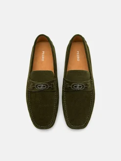 Suede Horsebit Driving Shoes - Military Green