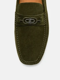 Suede Horsebit Driving Shoes - Military Green