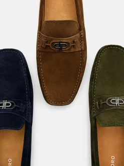 Suede Horsebit Driving Shoes - Navy