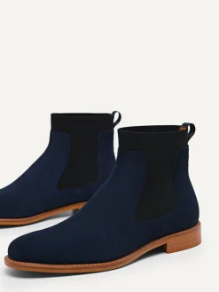Suede Leather Chelsea Boots - Navy