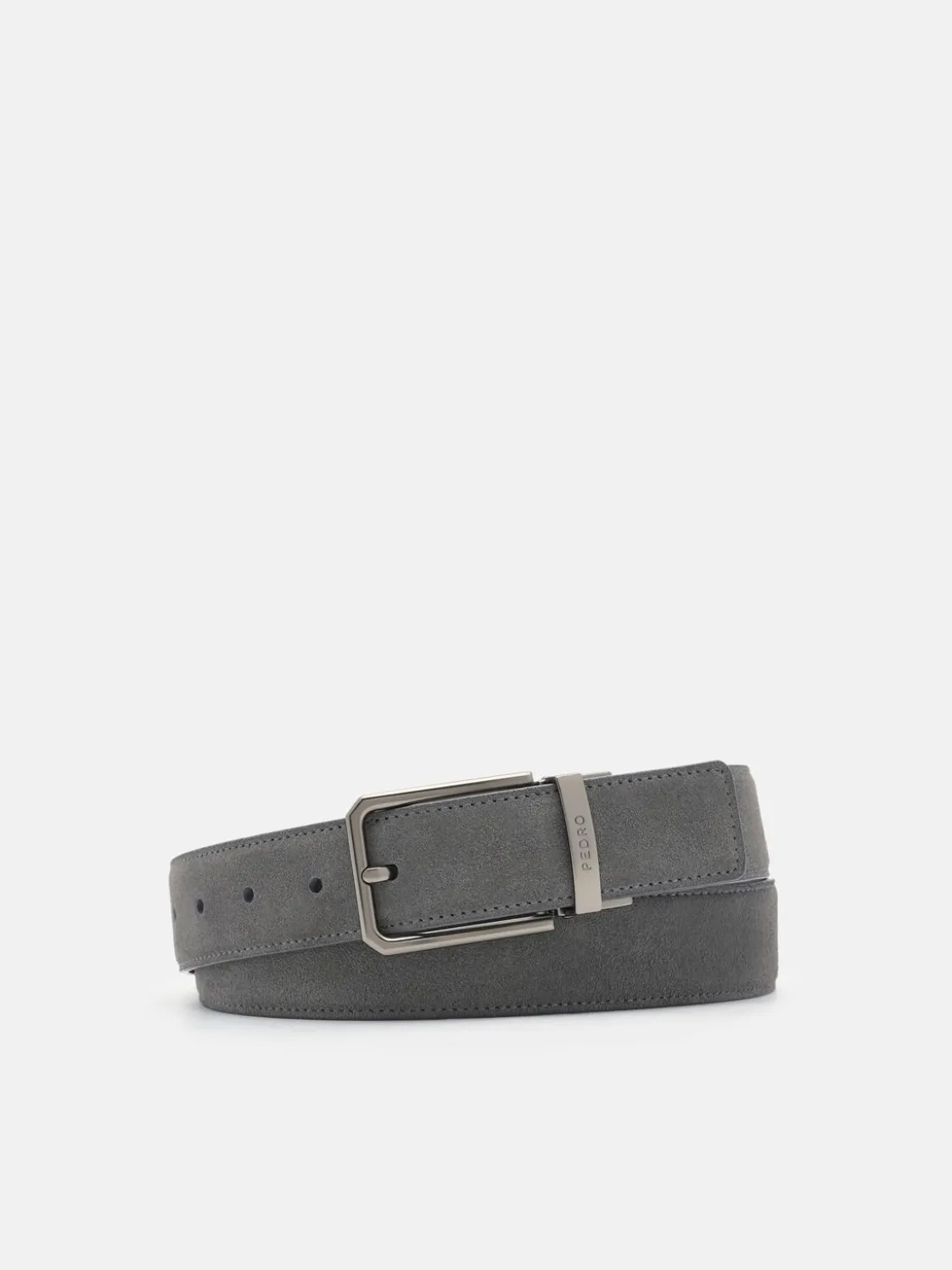 Suede Reversible Pin Belt - Grey