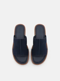 Suede Slide Sandals - Navy Suede