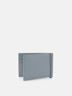 Tumbled Leather Card Holder with Money Clip - Slate Blue Tumble