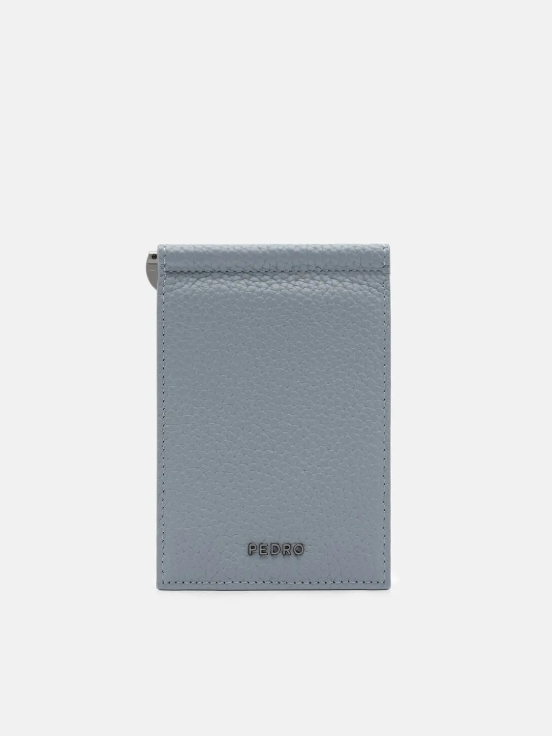 Tumbled Leather Card Holder with Money Clip - Slate Blue Tumble