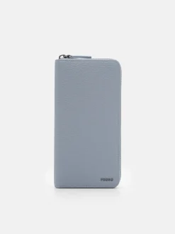 Tumbled Leather Long Wallet - Slate Blue Tumble
