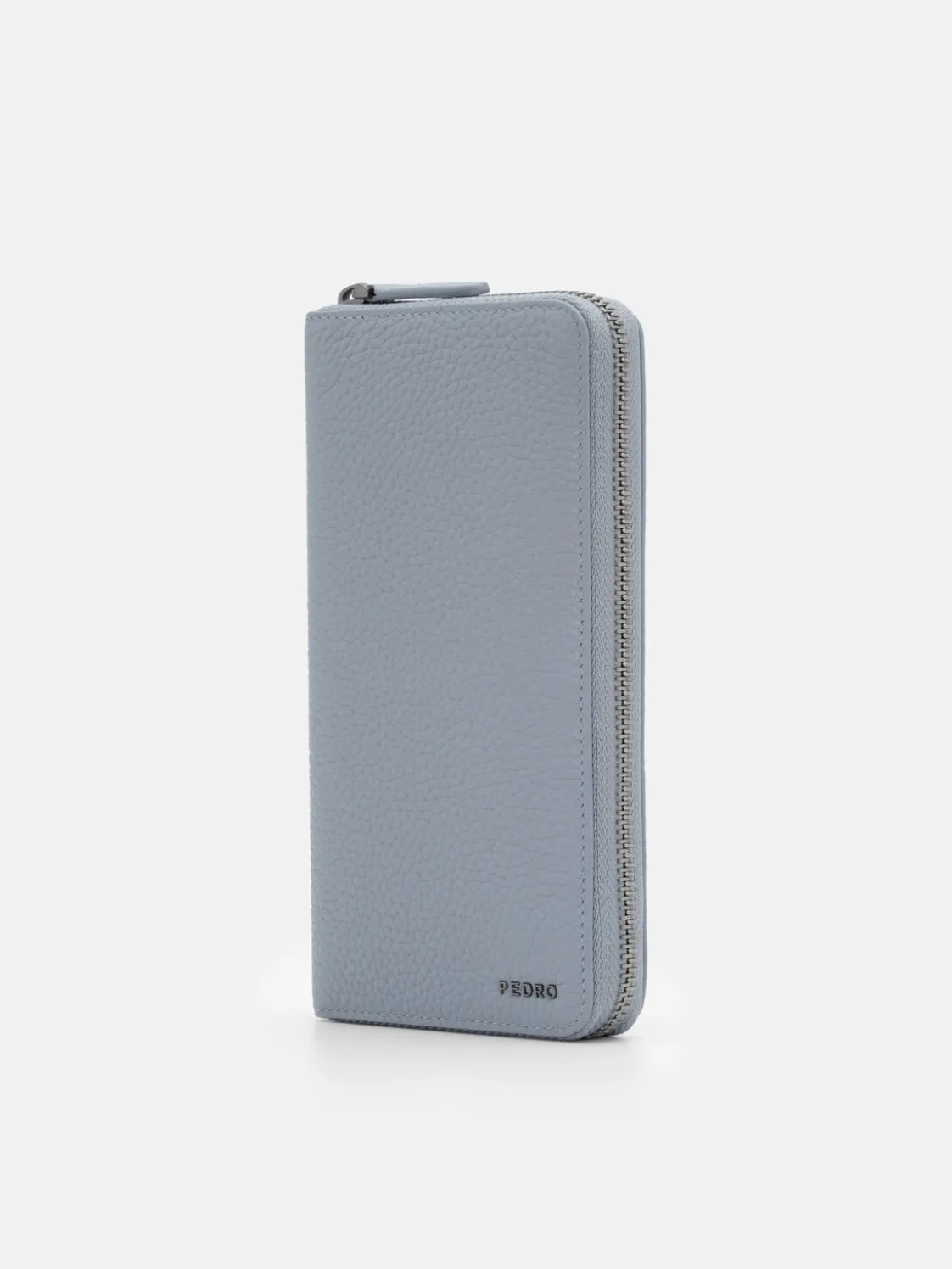 Tumbled Leather Long Wallet - Slate Blue Tumble