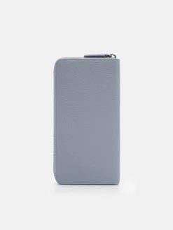 Tumbled Leather Long Wallet - Slate Blue Tumble