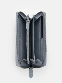 Tumbled Leather Long Wallet - Slate Blue Tumble