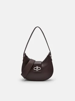 Turn-Lock Shoulder Bag - Dark Brown