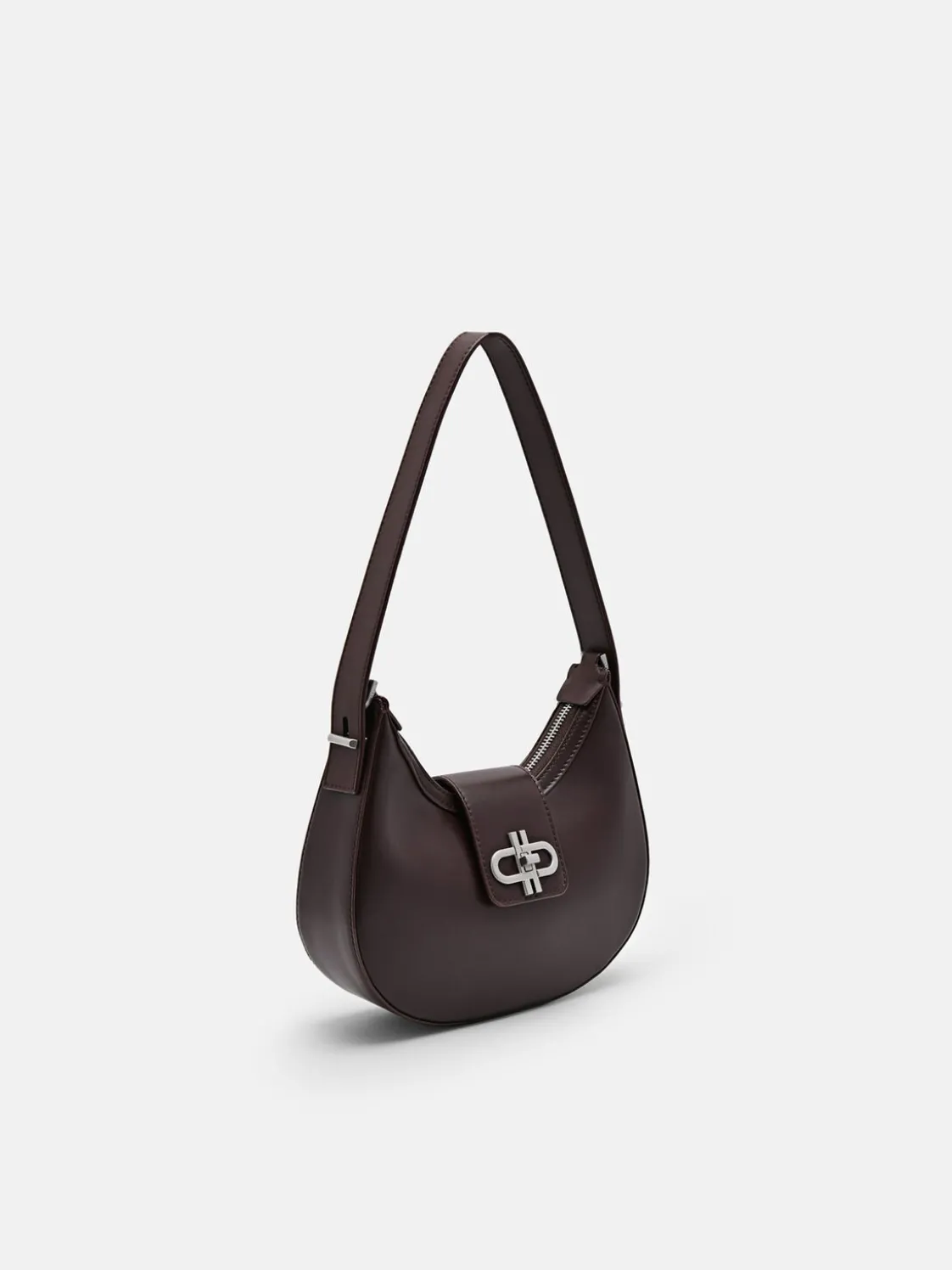 Turn-Lock Shoulder Bag - Dark Brown