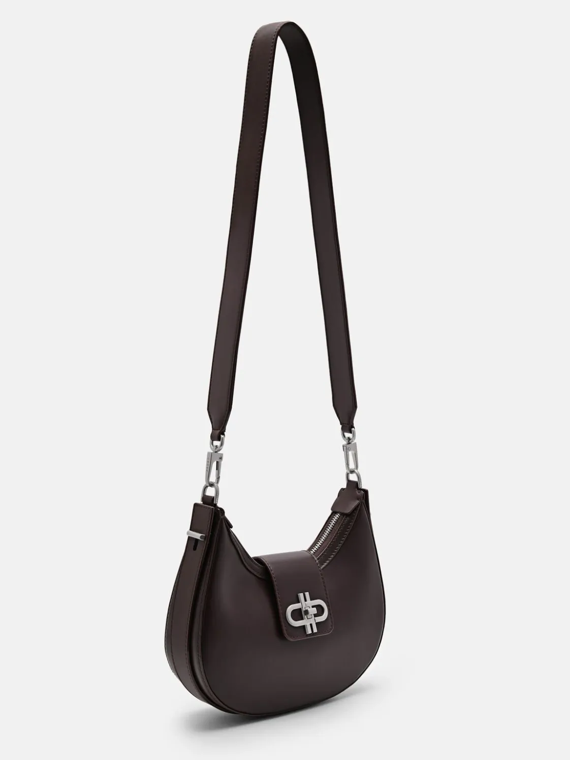 Turn-Lock Shoulder Bag - Dark Brown