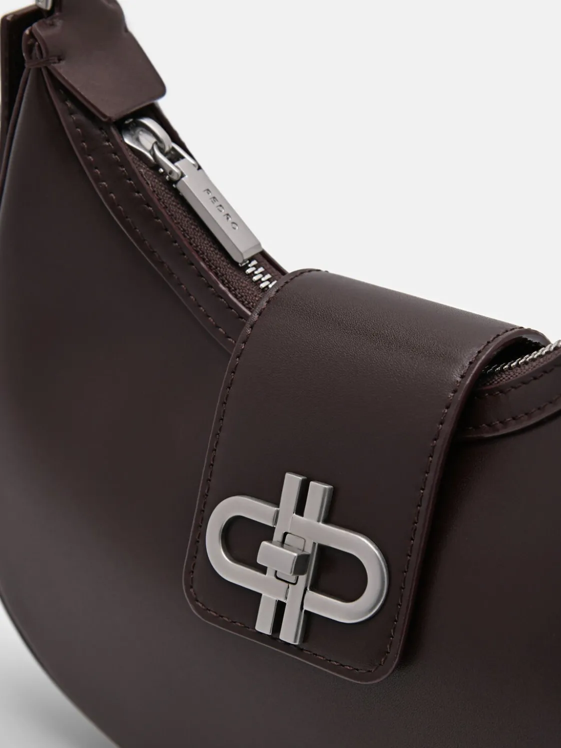 Turn-Lock Shoulder Bag - Dark Brown