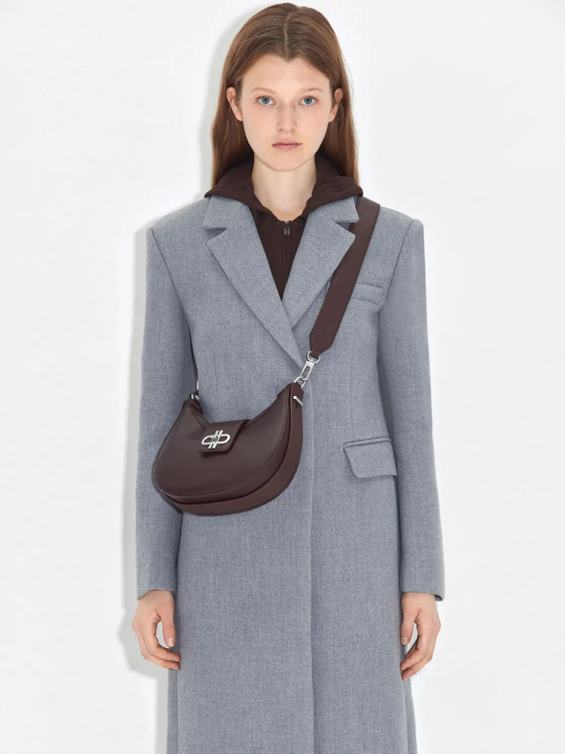 Turn-Lock Shoulder Bag - Dark Brown