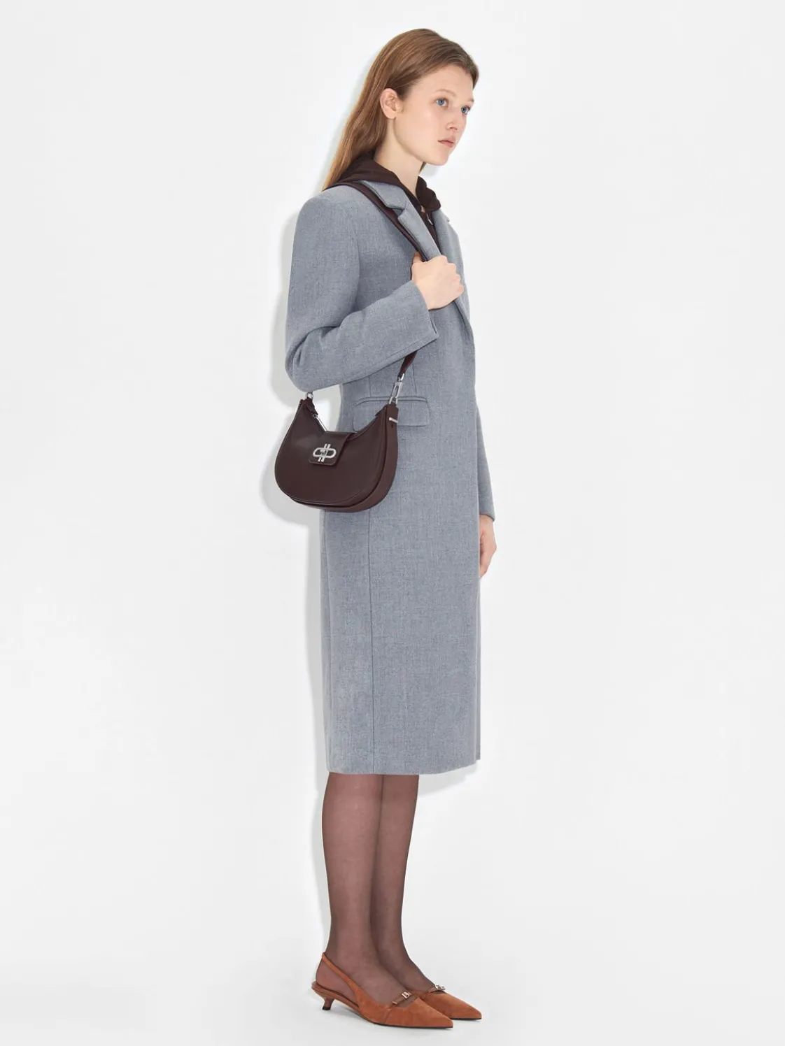 Turn-Lock Shoulder Bag - Dark Brown