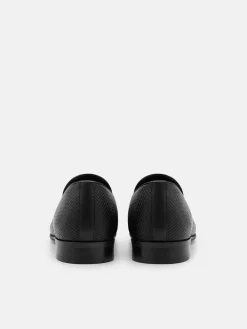 Woven Leather Loafers - Black Embossed