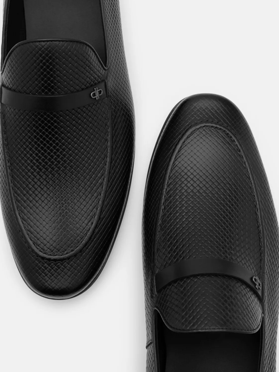 Woven Leather Loafers - Black Embossed