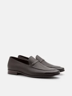 Woven Leather Loafers - Dark Brown Embossed