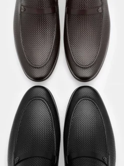 Woven Leather Loafers - Dark Brown Embossed
