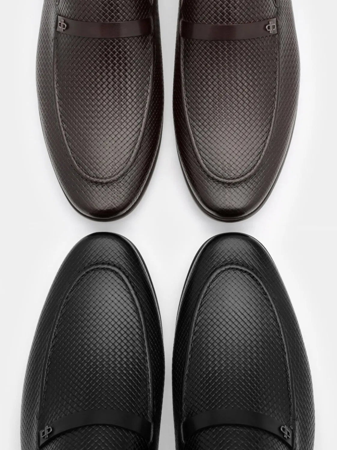 Woven Leather Loafers - Dark Brown Embossed