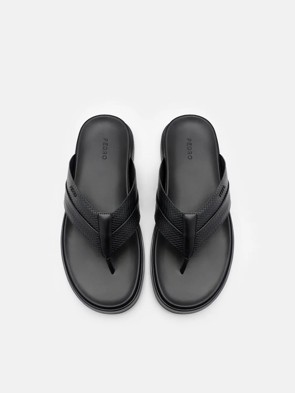 Woven Thong Sandals - Black Embossed