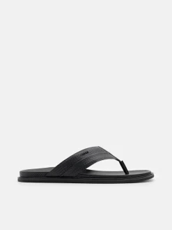 Woven Thong Sandals - Black Embossed