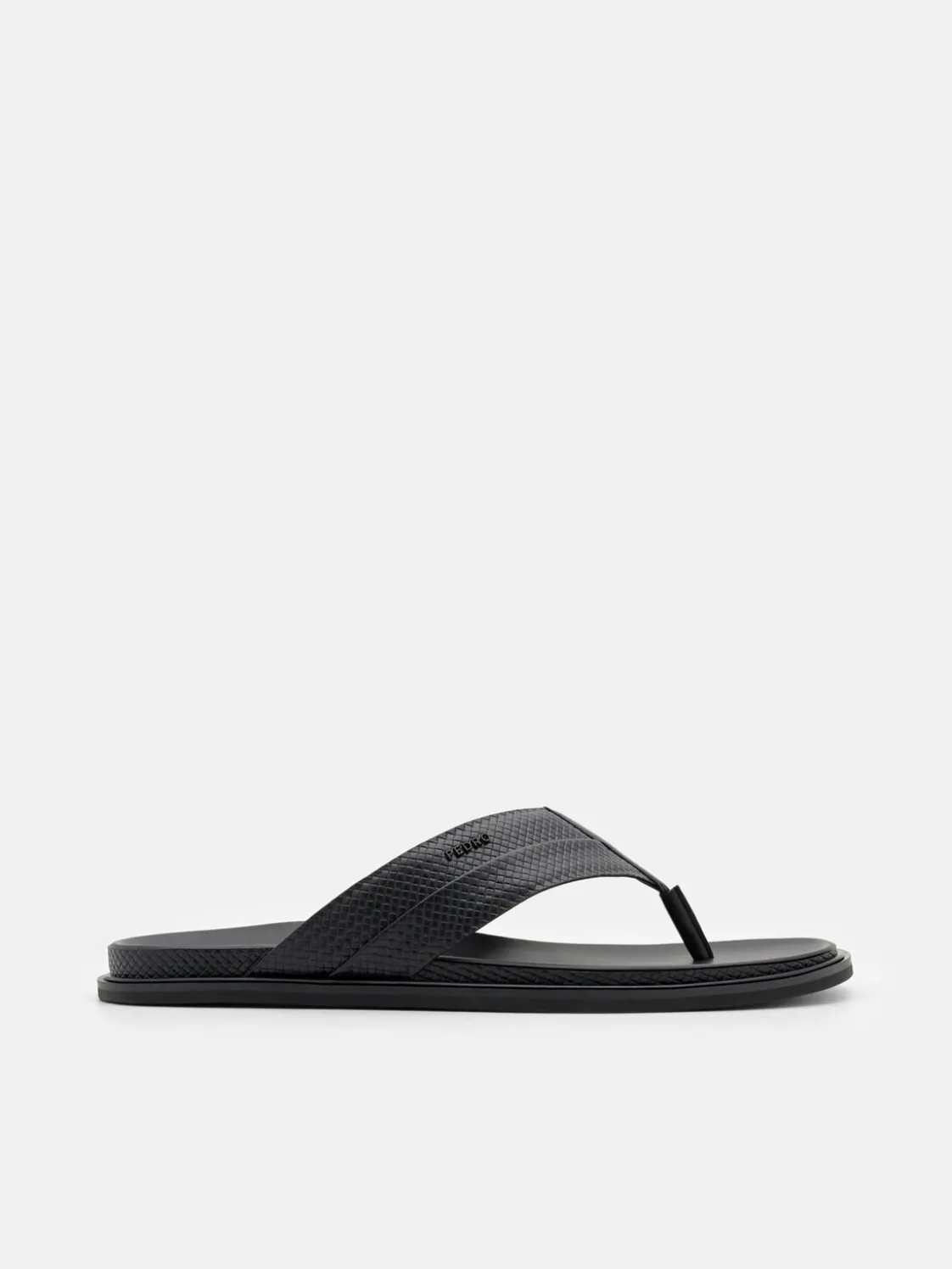 Woven Thong Sandals - Black Embossed