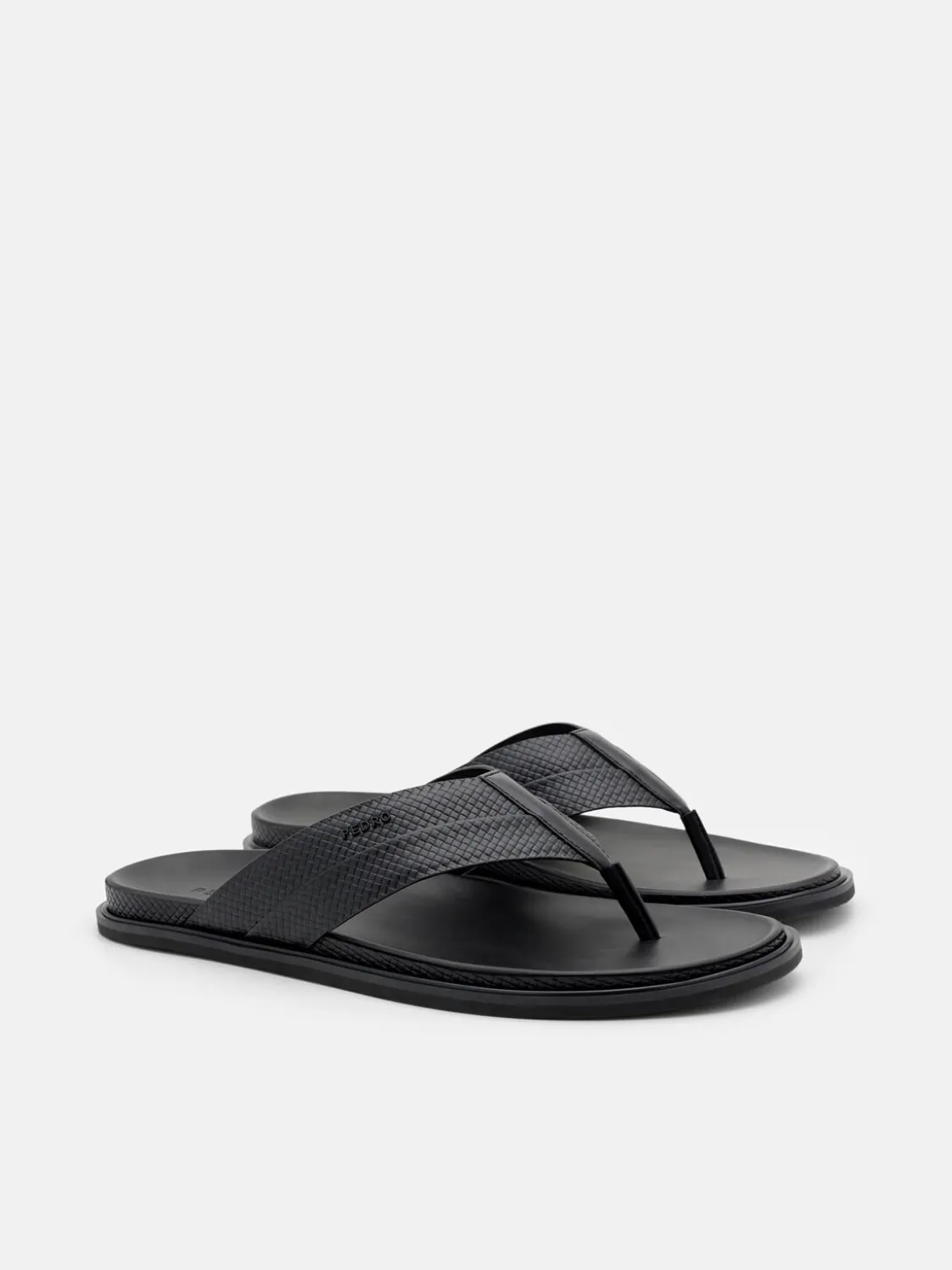 Woven Thong Sandals - Black Embossed