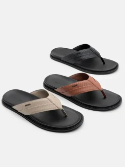 Woven Thong Sandals - Black Embossed