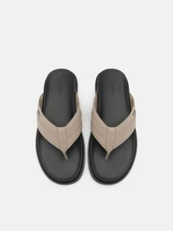 Woven Thong Sandals - Light Taupe Embossed