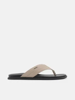Woven Thong Sandals - Light Taupe Embossed