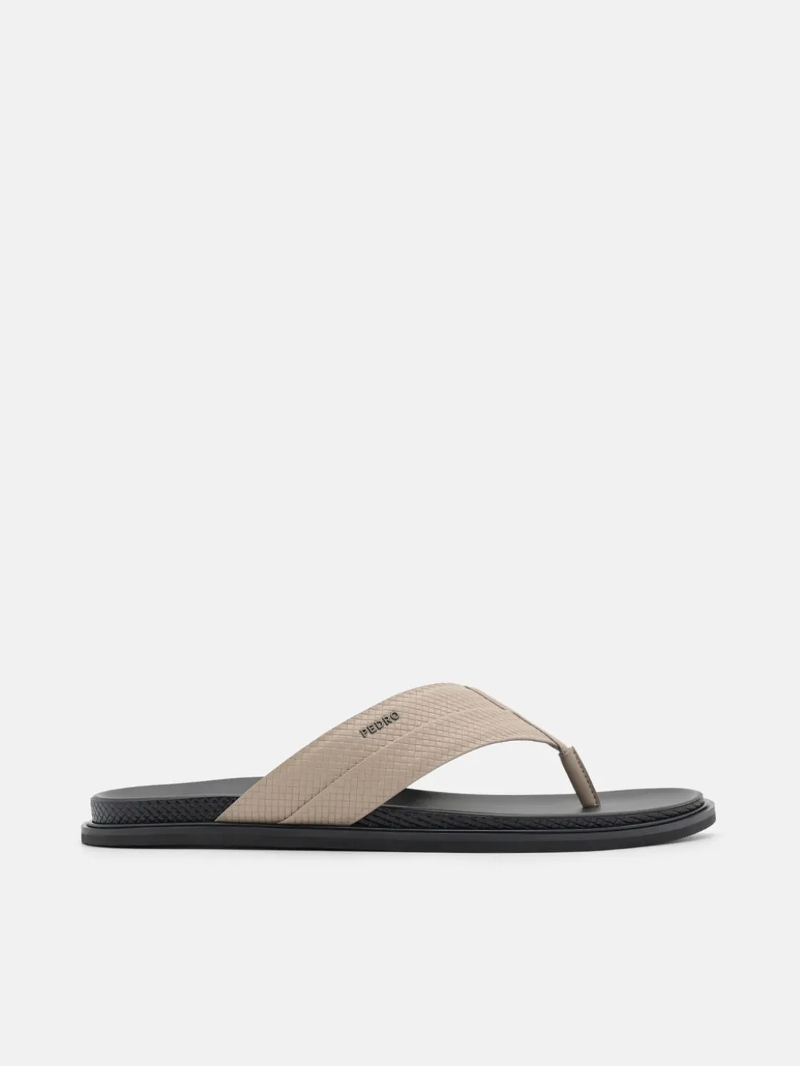 Woven Thong Sandals - Light Taupe Embossed