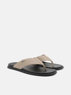 Woven Thong Sandals - Light Taupe Embossed