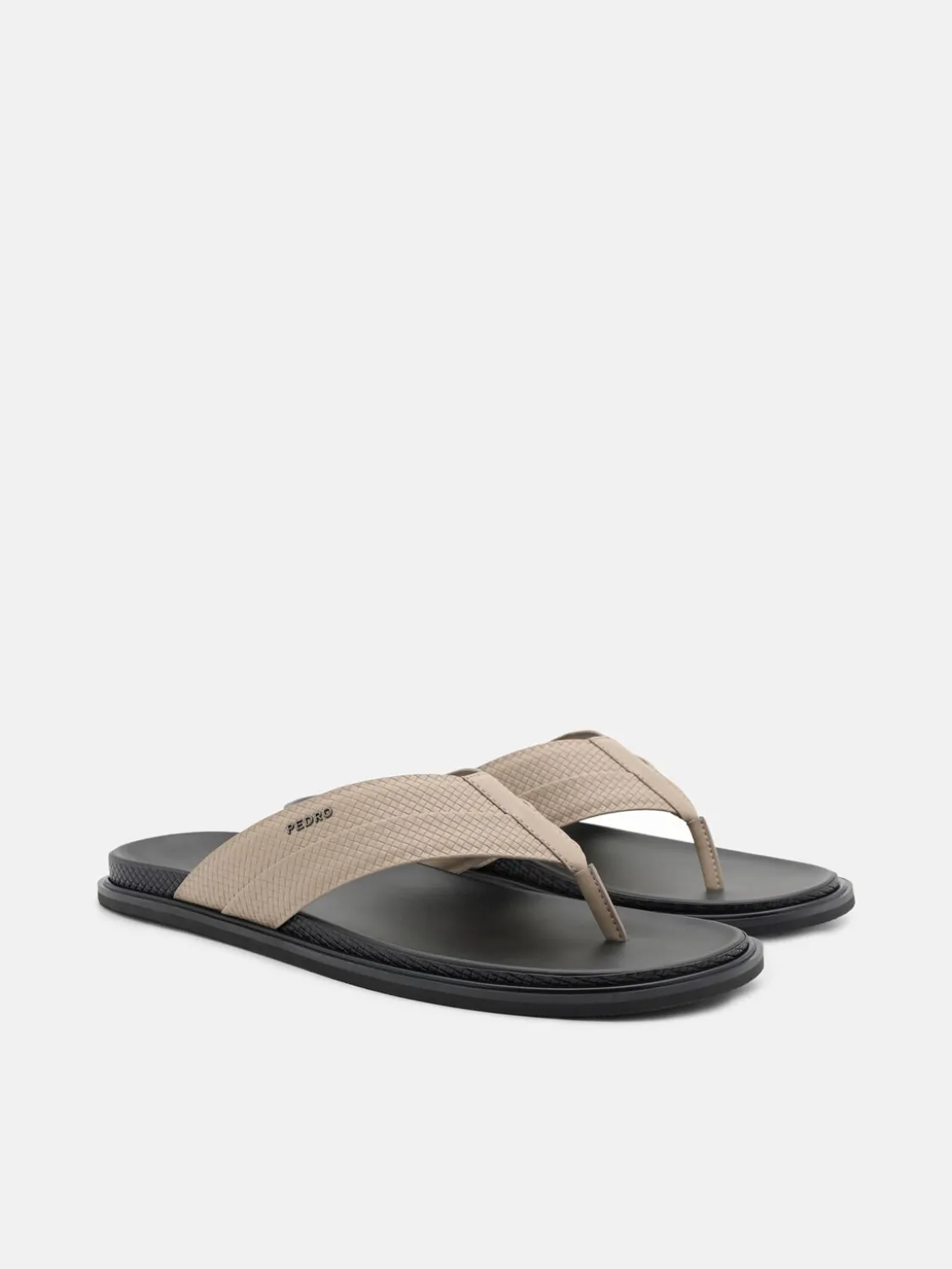 Woven Thong Sandals - Light Taupe Embossed