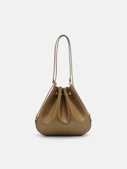 Wrinkled Drawstring Bucket Bag - Olive