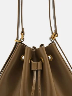 Wrinkled Drawstring Bucket Bag - Olive
