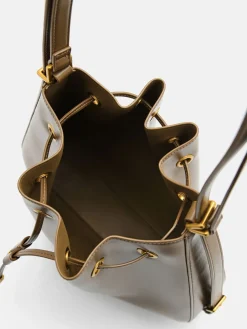 Wrinkled Drawstring Bucket Bag - Olive