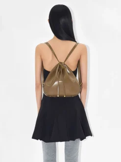 Wrinkled Drawstring Bucket Bag - Olive