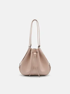 Wrinkled Drawstring Bucket Bag - Nude