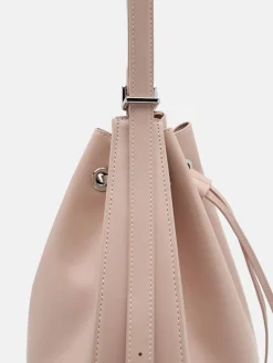 Wrinkled Drawstring Bucket Bag - Nude