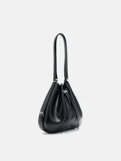 Wrinkled Drawstring Bucket Bag - Black