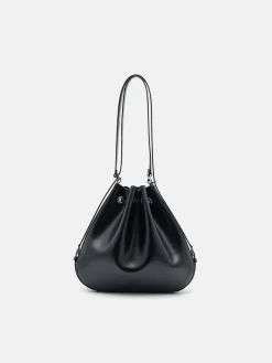 Wrinkled Drawstring Bucket Bag - Black