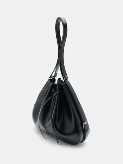 Wrinkled Drawstring Bucket Bag - Black