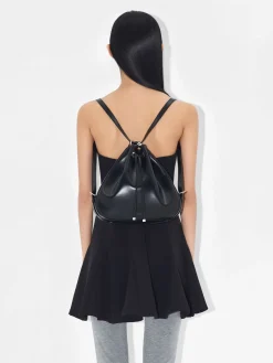 Wrinkled Drawstring Bucket Bag - Black