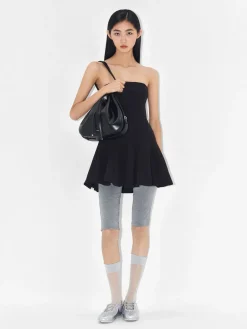Wrinkled Drawstring Bucket Bag - Black