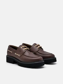 Zoya Leather Boat Shoes - Dark Brown