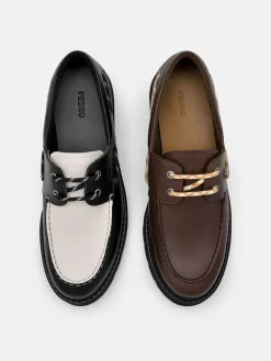 Zoya Leather Boat Shoes - Black